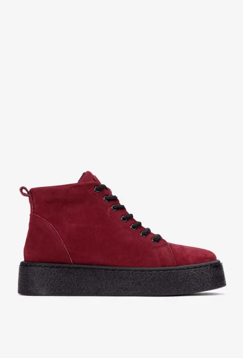 Ghete dama burgundy din piele nabuc picture - 2