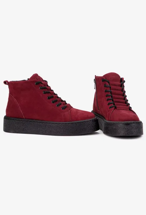 Ghete dama burgundy din piele nabuc picture - 5