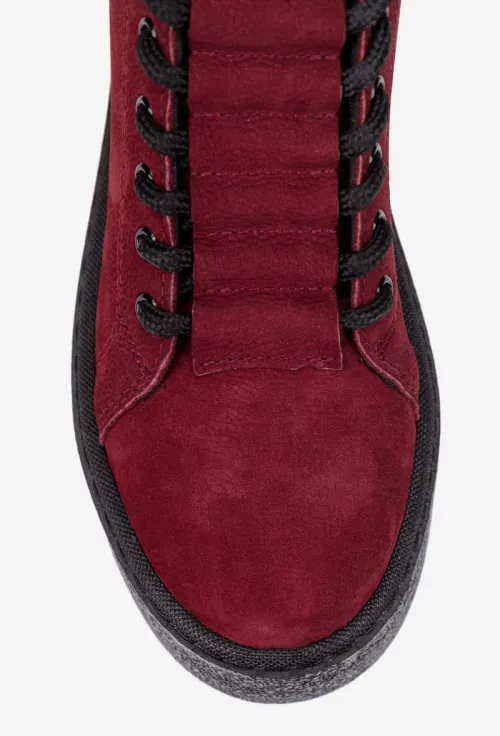 Ghete dama burgundy din piele nabuc picture - 6