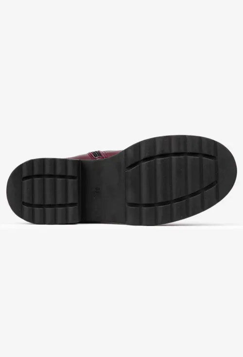 Ghete dama burgundy din piele naturala cu ornament picture - 3