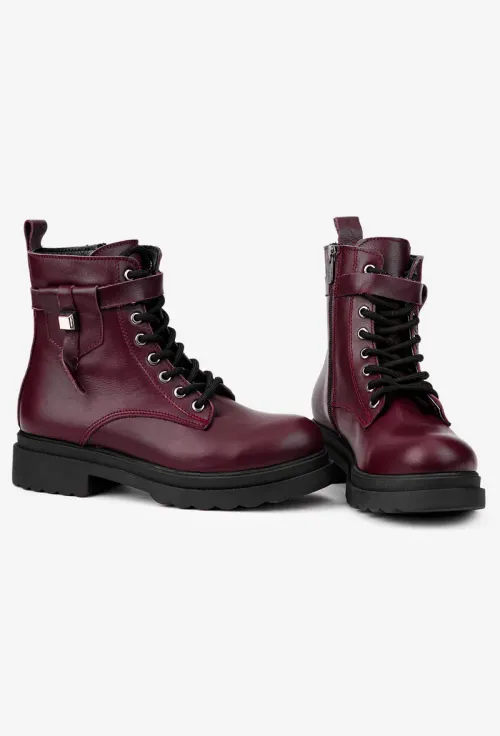 Ghete dama burgundy din piele naturala cu ornament picture - 5