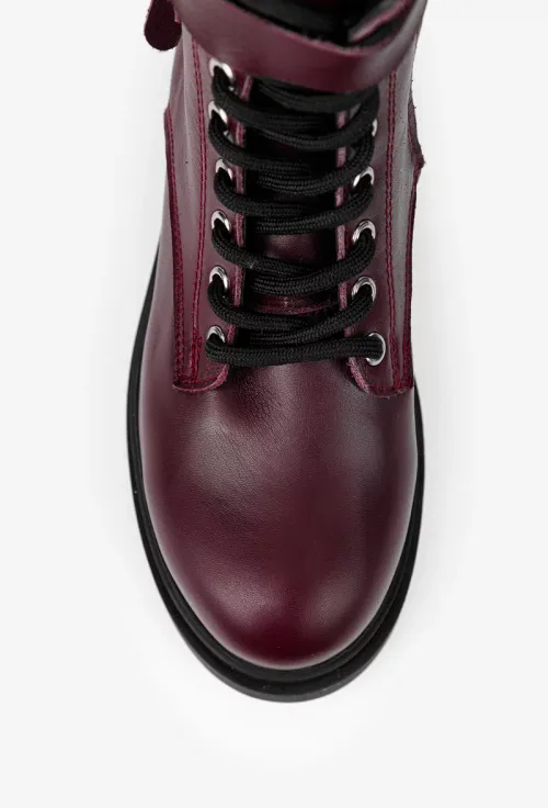 Ghete dama burgundy din piele naturala cu ornament picture - 6