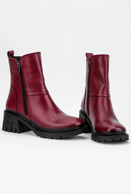 Ghete dama burgundy din piele prevazute cu doua fermoare picture - 6