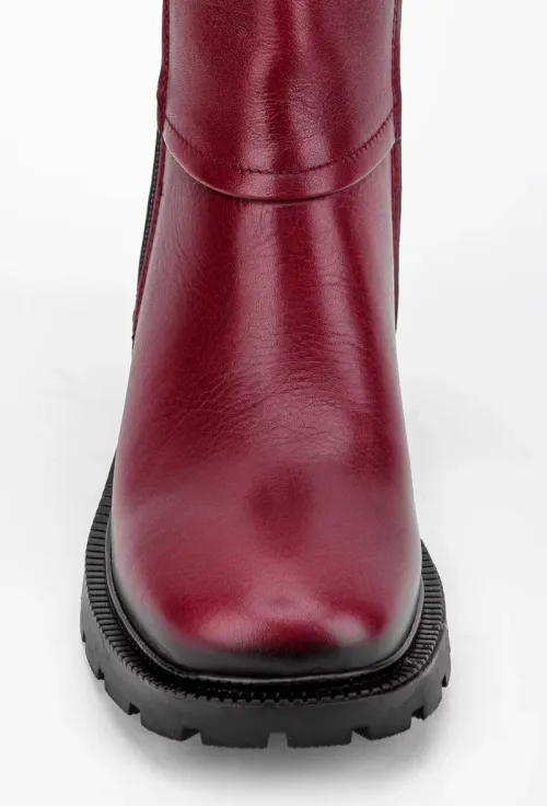Ghete dama burgundy din piele prevazute cu doua fermoare picture - 7