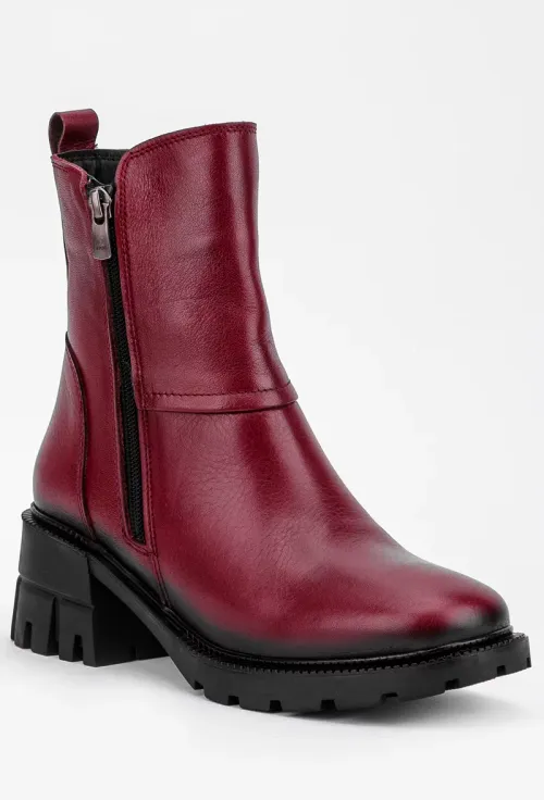 Ghete dama burgundy din piele prevazute cu doua fermoare picture - 3