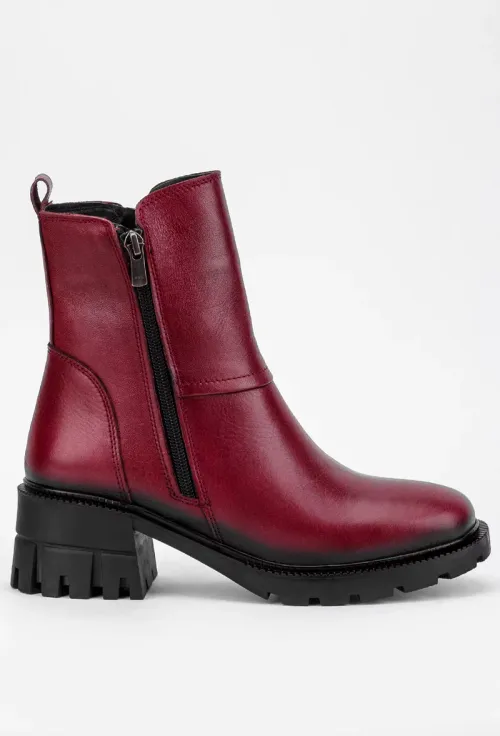 Ghete dama burgundy din piele prevazute cu doua fermoare picture - 2