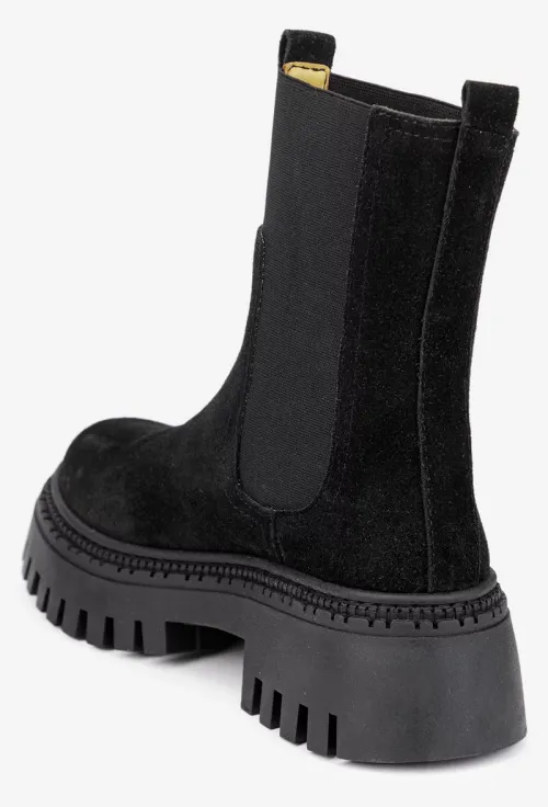 Ghete dama cu elastic realizate din piele intoarsa neagra picture - 4