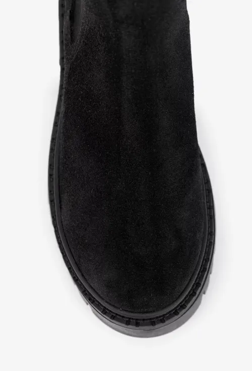 Ghete dama cu elastic realizate din piele intoarsa neagra picture - 7