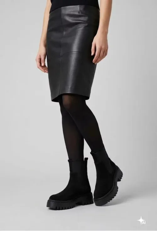 Ghete dama cu elastic realizate din piele intoarsa neagra picture - 2