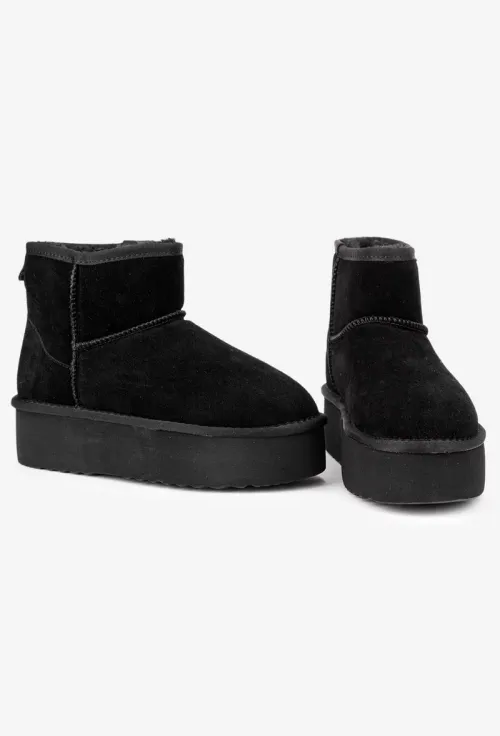 Ghete dama imblanite NUR din piele intoarsa neagra cu talpa inalta picture - 5