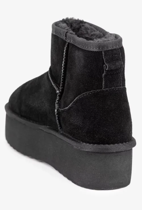 Ghete dama imblanite NUR din piele intoarsa neagra cu talpa inalta picture - 3