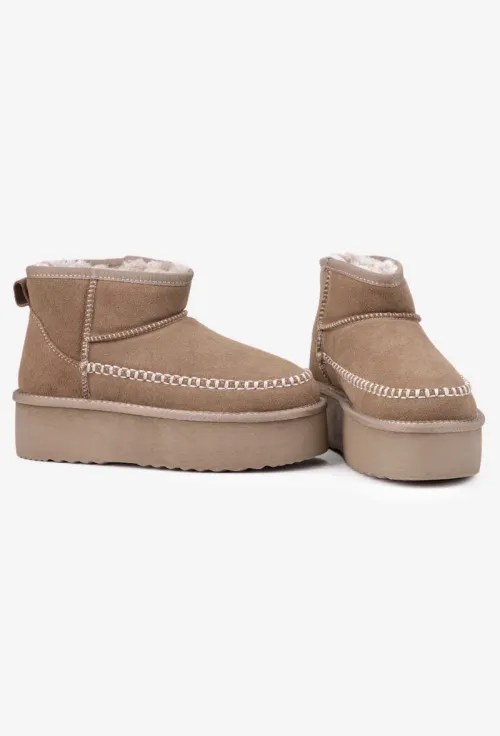 Ghete dama imblanite NUR din piele intoarsa taupe picture - 5