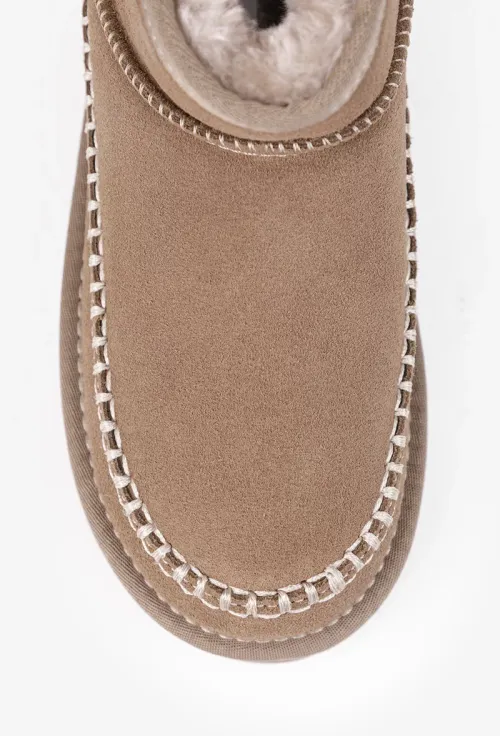 Ghete dama imblanite NUR din piele intoarsa taupe picture - 6