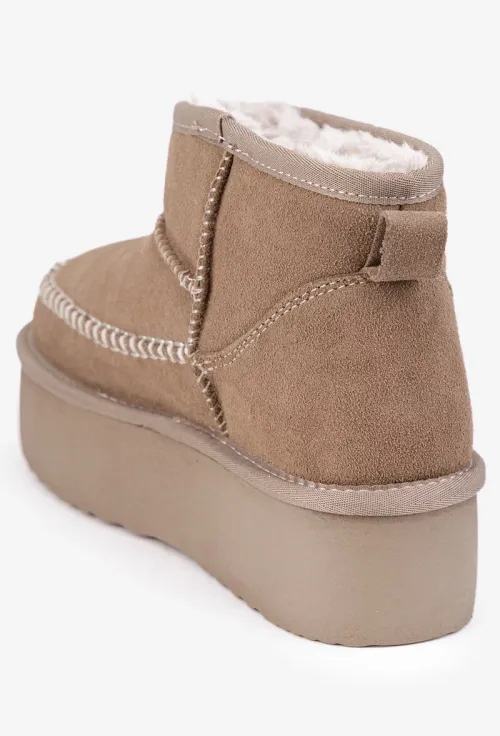 Ghete dama imblanite NUR din piele intoarsa taupe picture - 3