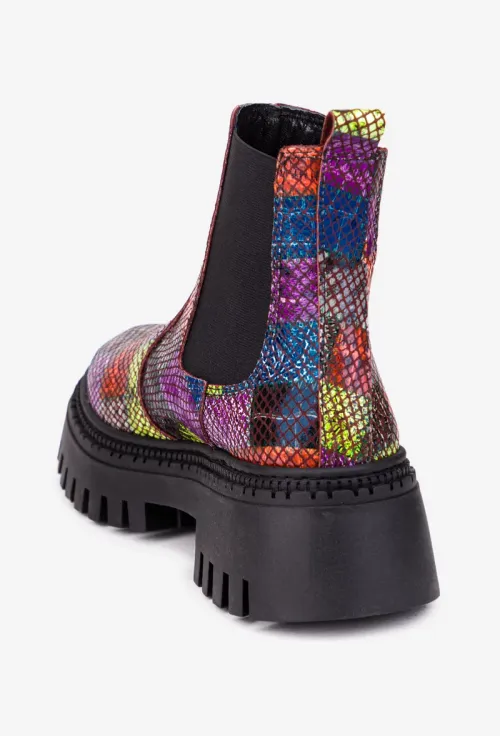 Ghete dama multicolore din piele cu elastic in laterale picture - 4