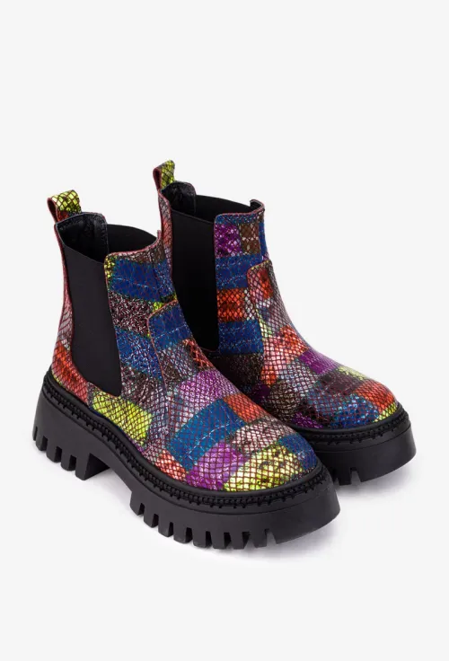 Ghete dama multicolore din piele cu elastic in laterale picture - 2