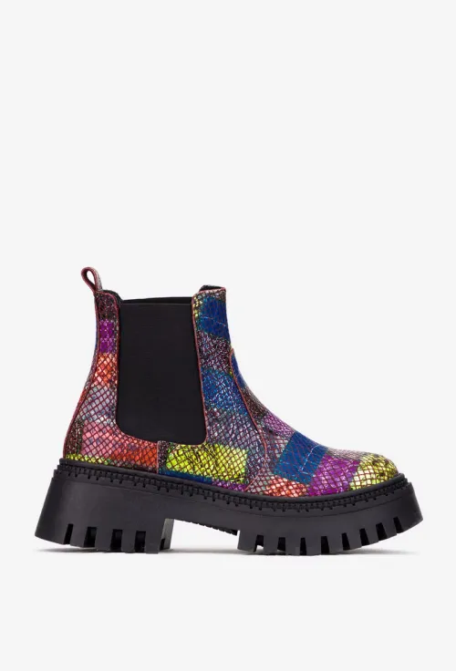 Ghete dama multicolore din piele cu elastic in laterale picture - 3