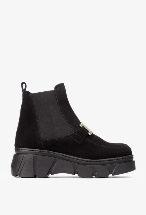 Ghete dama negre din piele intoarsa cu accesoriu picture - 4