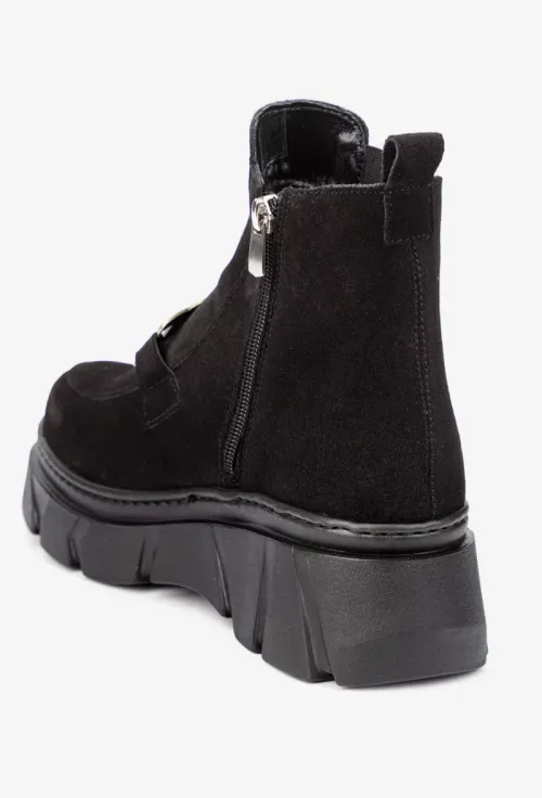 Ghete dama negre din piele intoarsa cu accesoriu picture - 5