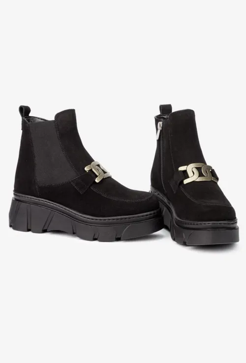 Ghete dama negre din piele intoarsa cu accesoriu picture - 7