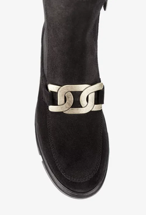 Ghete dama negre din piele intoarsa cu accesoriu picture - 8