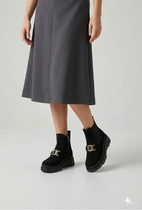 Ghete dama negre din piele intoarsa cu accesoriu picture - 3