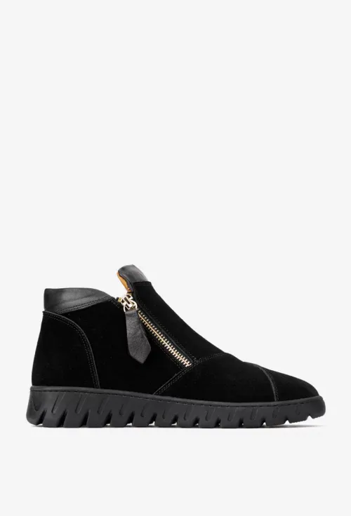 Ghete dama negre din piele intoarsa cu doua fermoare picture - 2
