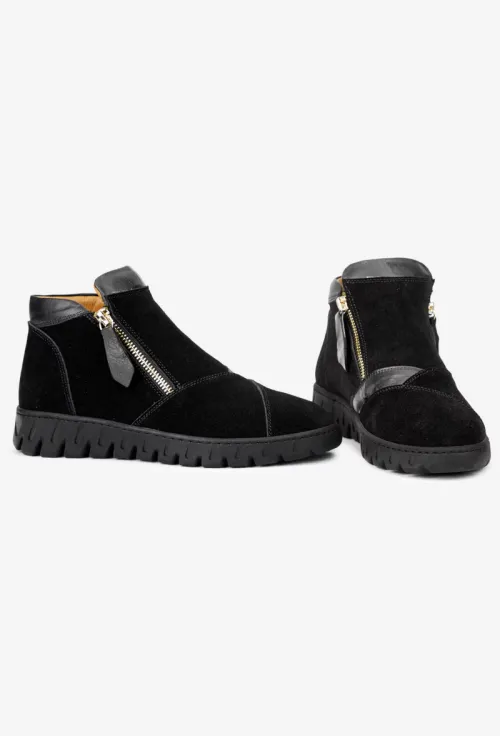 Ghete dama negre din piele intoarsa cu doua fermoare picture - 5