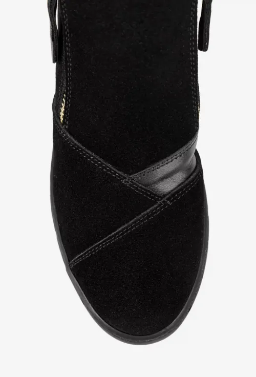 Ghete dama negre din piele intoarsa cu doua fermoare picture - 6