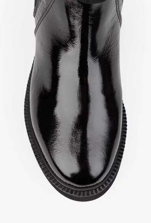 Ghete dama negre din piele lacuita si material textil picture - 6