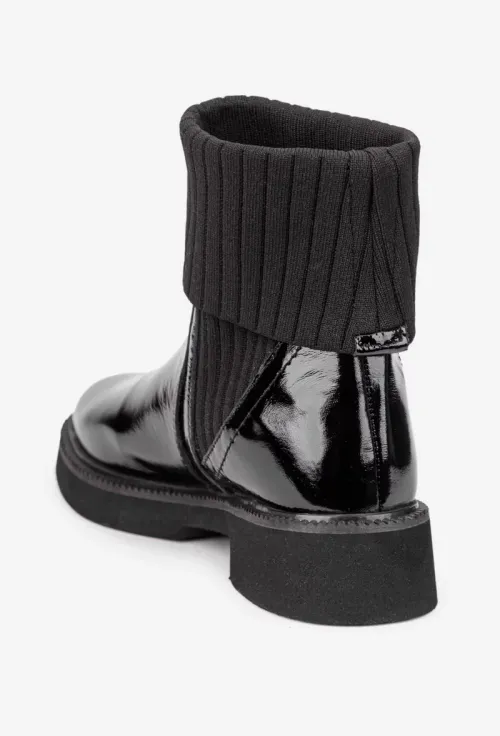 Ghete dama negre din piele lacuita si material textil picture - 3