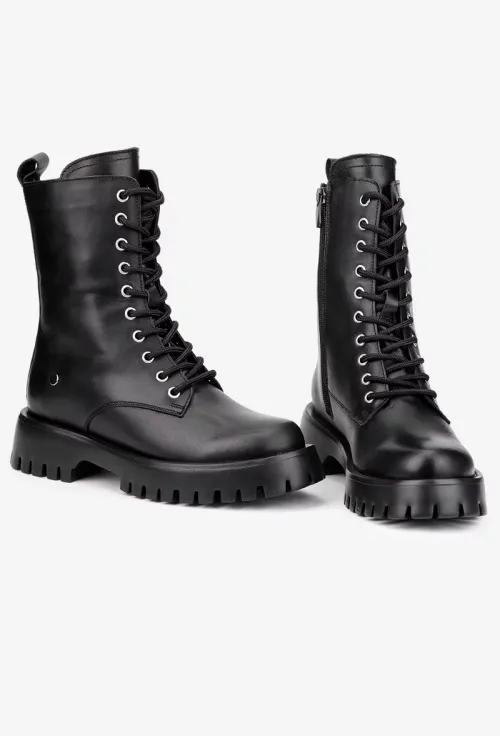 Ghete dama negre din piele naturala picture - 5