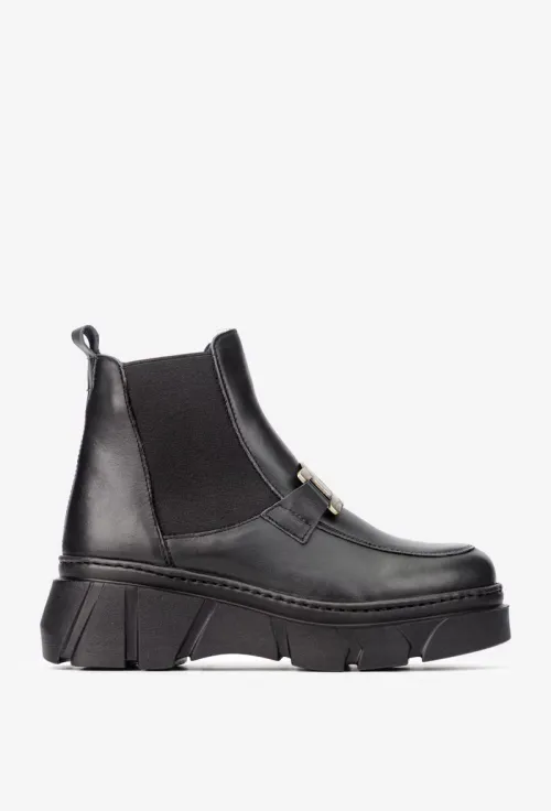 Ghete dama negre din piele naturala cu accesoriu picture - 4