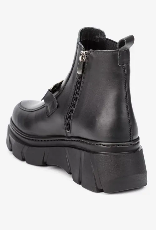 Ghete dama negre din piele naturala cu accesoriu picture - 5