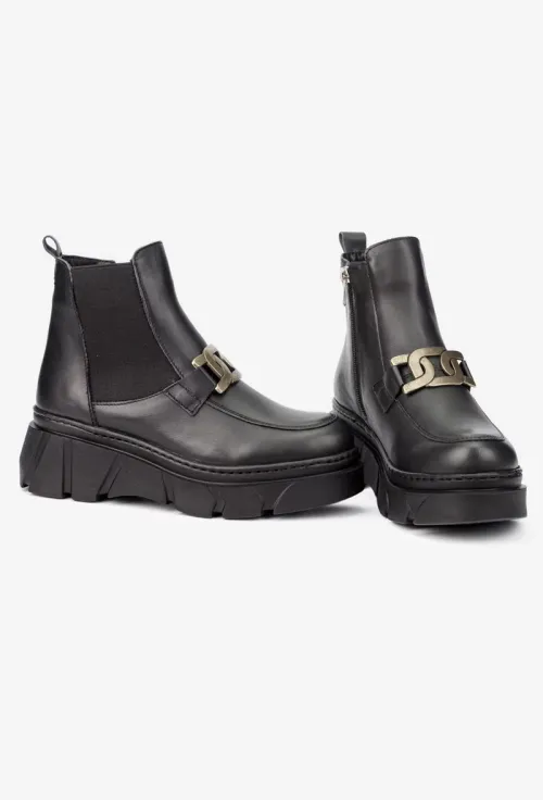 Ghete dama negre din piele naturala cu accesoriu picture - 7