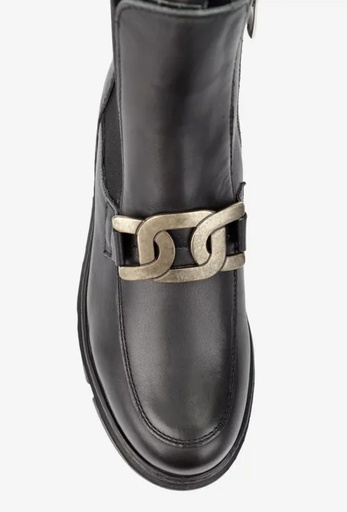 Ghete dama negre din piele naturala cu accesoriu picture - 8