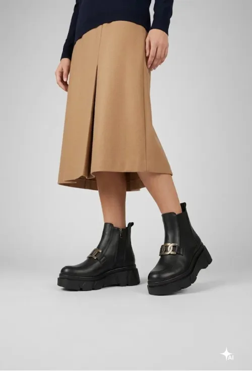 Ghete dama negre din piele naturala cu accesoriu picture - 3