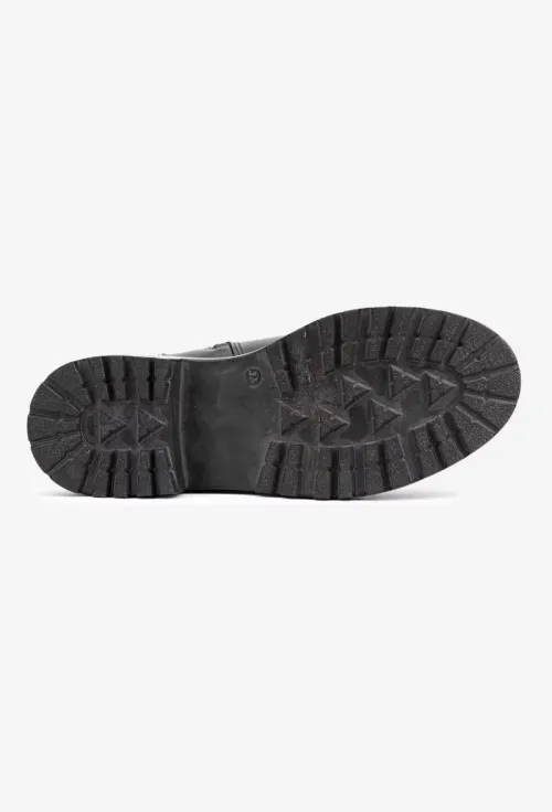 Ghete dama negre din piele naturala cu insertii negre lucioase picture - 5