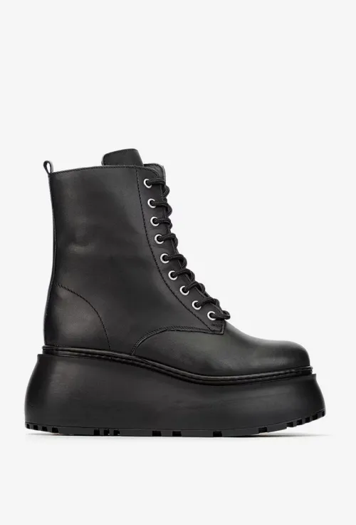 Ghete dama negre din piele naturala cu platforma picture - 3