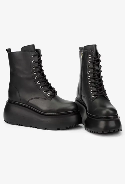 Ghete dama negre din piele naturala cu platforma picture - 6