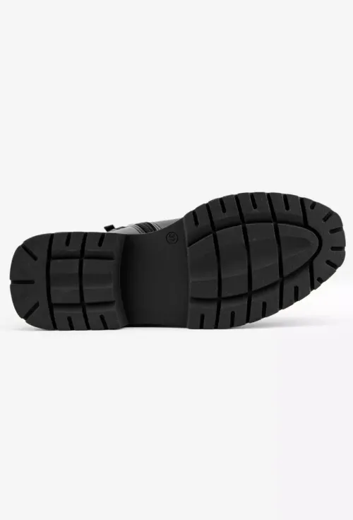 Ghete dama negre din piele naturala cu siret acoperit picture - 5