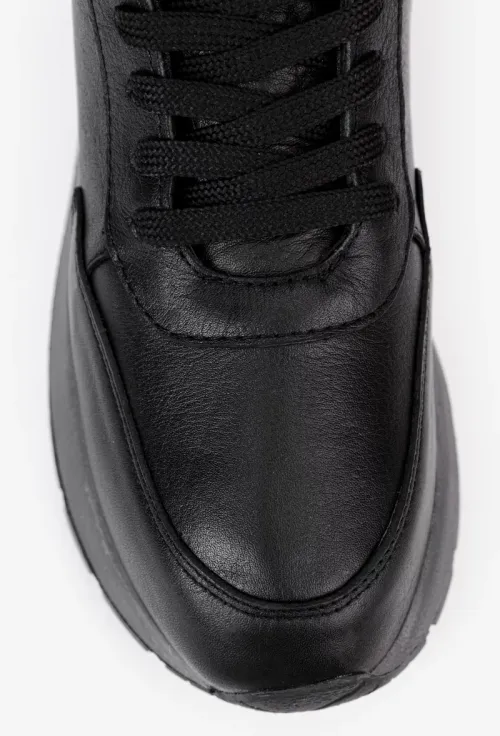 Ghete dama negre din piele naturala cu siret si fermoar lateral picture - 6