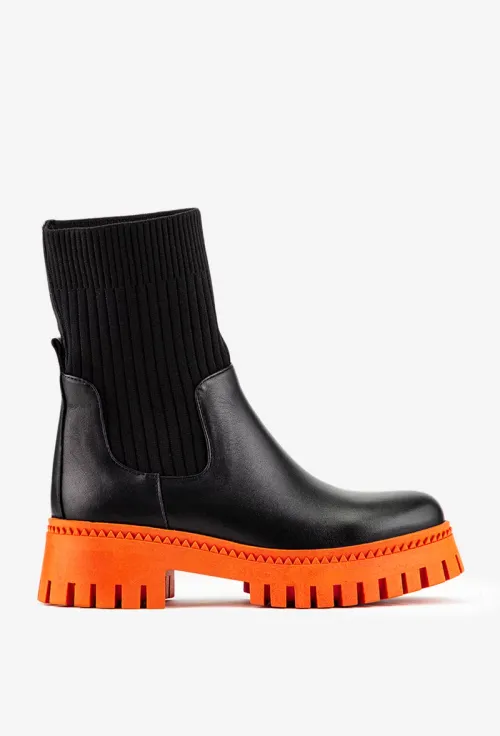 Ghete dama negre din piele si material textil picture - 4