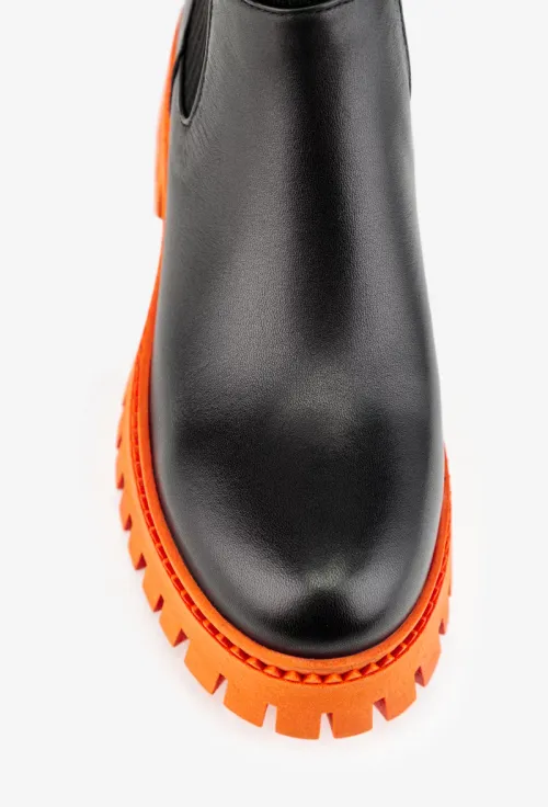 Ghete dama negre din piele si material textil picture - 8