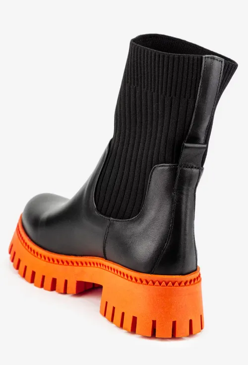 Ghete dama negre din piele si material textil picture - 5