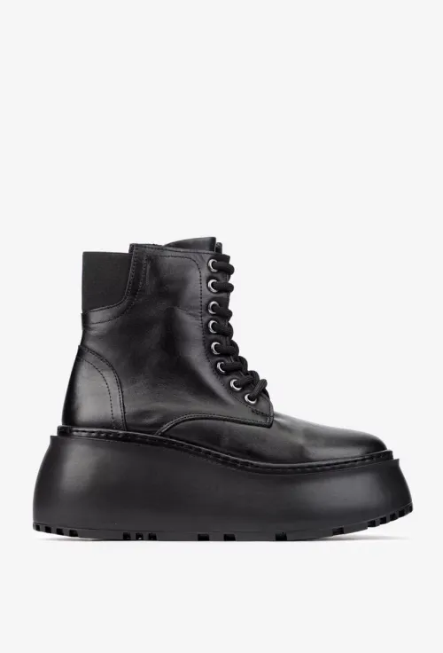 Ghete dama NUR cu platforma din piele naturala neagra picture - 3