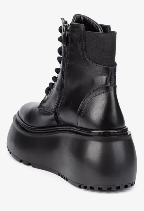 Ghete dama NUR cu platforma din piele naturala neagra picture - 4