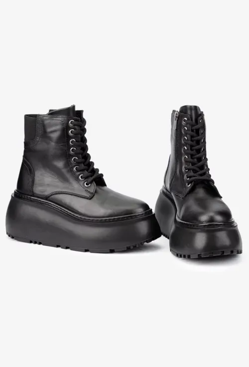 Ghete dama NUR cu platforma din piele naturala neagra picture - 6
