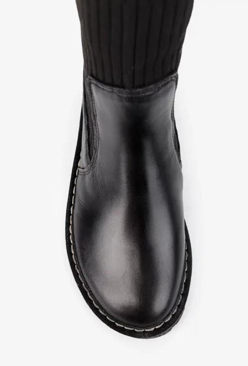 Ghete dama NUR negre din piele naturala si material textil picture - 7