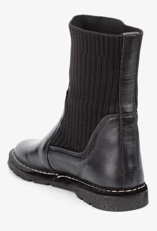 Ghete dama NUR negre din piele naturala si material textil picture - 4